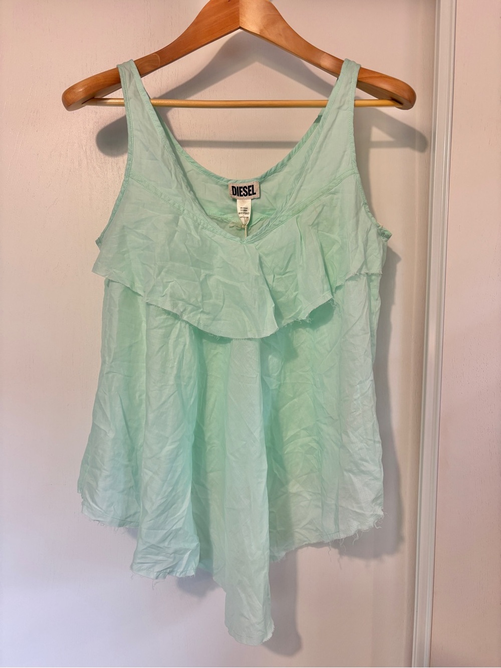 Cottagecore Y2K Lea Tank Size Small Babydoll Oversized Ruffle Sheer Mint Green